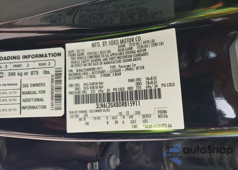 2013 Lincoln Mkz из США, поврежденный, VIN 3LN6L2GK8DR815911